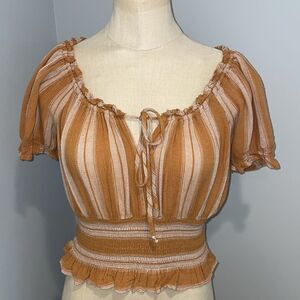 American Eagle Bohemian Pheasant Short Sleeve Crop Top Size XS